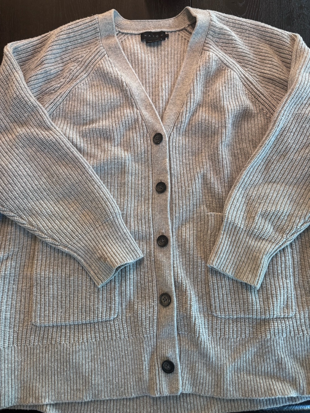 Hatch Light Gray Ribbed Button-Front Cardigan